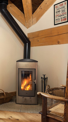 Log burner at ski chalet Falcon in St Foy, France